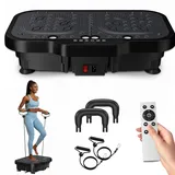Vibrationsplatte Fitnessgerät mit 180 Stufen, Haltegriffen & Widerstandsbändern, Bluetooth, Fernbedienung, bis 150kg, für Ganzkörpertraining zu Hause