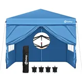 Sekey Pavillon 3x3 mit 4 Seitenteile, Faltpavillon Wasserdicht Stabil Winterfest, Pop Up Pavillon Faltbar für Camping, Festival, Events, Picknicks, Partyzelt Gartenzelt mit 4 Sandsäcke, Blau