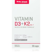 Body Attack Vitamin D3 +K2 Kapseln für die normale Funktion des Immunsystems, gesunde Knochen und Muskelaktivität 30 KAP