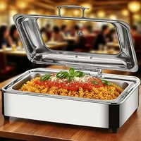 Chafing Dish Elektrisch, 9L Edelstahl Speisewärmer Buffetwärmer mit Sichtbarem Glasdeckel, Einstellbare Temperatur Kommerziell Wärmebehälter für Essen - Die Beste Wahl für Buffets und Partys (GN1/1)