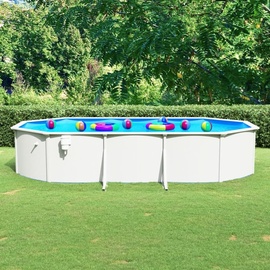 vidaXL Stahlwand-Pool oval 610 x 360 x 120 cm weiß