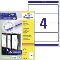 Zweckform L4761-100 Ordner-Etiketten, A4 mit ultragrip, 61 x 192 mm, 100 Bogen/400 Etiketten, weiß - weiß