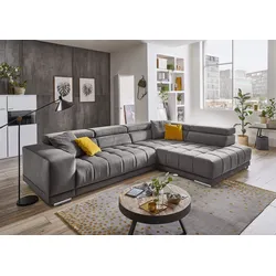 Ecksofa DIE PLANBAR "MP-IN15053 L-Form", grau, B:323cm H:73cm T:222cm, Sofas, wahlweise mit Kopfteilverstellung und manueller Vorziehbank