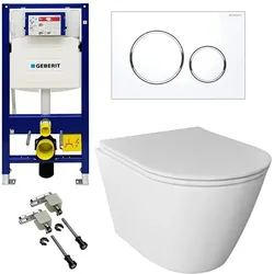 Alpenberger Wand WC Komplettset | Hänge WC Spülrandlos mit Geberit Spülkasten, Duofix Bausatz, Betätigungsplatte | Klo mit Vorwandelement Komplettset