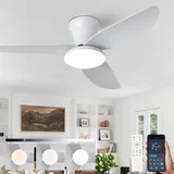 Deckenventilator Mit Beleuchtung Und Fernbedienung 100cm, Moderner Deckenventilator Mit Licht Dimmbare, 6-Stufig, Sommer Winterbetrieb, Leise Ventilator Decke Mit Licht Für Schlafzimmer (Weiß)