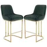 WAHSON OFFICE CHAIRS 2er Set Barhocker Samt Barstuhl Mit Goldenem Metallbein Küchenhocker Mit Lehne Für Kücheninsel, Grün