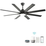 Rolipo Deckenventilator mit Beleuchtung, Fernbedienung und App,168 cm (66 Zoll), dimmbar, Gleichstrommotor, Deckenventilator für Terrasse, Wohnzimmer schwarz