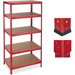 Relaxdays Schwerlastregal, 5 Ebenen, Traglast 1325 kg, Steckregal Keller, Garage, Werkstatt, 180x90x60, Metall/MDF, rot