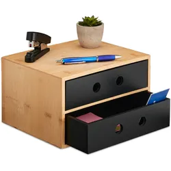 Relaxdays Schreibtisch Organizer, 2 Schubladen, Bambus & MDF, Schreibtischbutler Büro, HBT: 15x25x20 cm, natur/schwarz