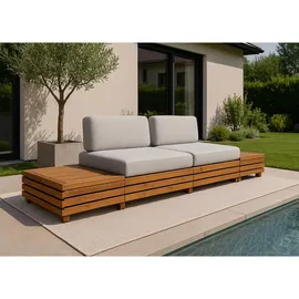MCW Garten-Garnitur MCW-L28, Lounge-Set Sitzgruppe Lounge-Sessel Sofa, Spun Poly Akazie Holz MVG - Polster hellgrau