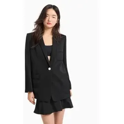 Armani Exchange für Damen. XW000140AF10840UC001 Halbstrukturierter Einknopf-Blazer mit aufgesetzten Taschen und gesticktem Logo auf der Brus