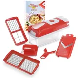 Genius Gemüseschneider Nicer Dicer Smart Zerkleiner Gemüsehobel 6tlg. für Würfel Scheiben, Obst Salat Schneider Zerkleiner Mandoline Fassungsvermögen 800 ml rot