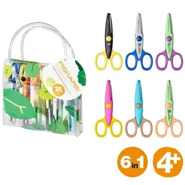 Fiskars KidzorsTM Kinder-Dekorscheren inkl. Tasche, 13 cm, Rechts- und Linkshänder, ab 4 Jahren, 6er Set