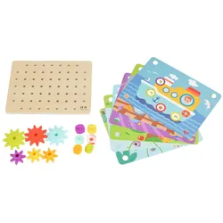 Tooky Toy Holzspielzeug TK352 Zahnräderspiel 19 teilig, Steckspiel, Motorikspiel bunt