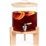 Navaris 5L Getränkespender mit Zapfhahn aus Edelstahl - Glas Wasserspender mit Stand aus Buchen Holz - Spender aus hitzebeständigem Borosilikatglas