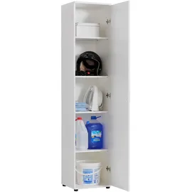 home collective Mehrzweckschrank Weiß, Echtholz, 4 Fächer, 40x184x35 cm Waschküche, Mehrzweckschränke