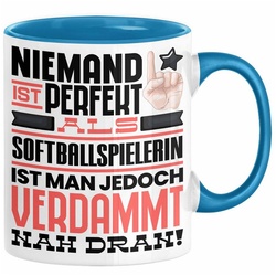 Trendation Tasse Softballspielerin Geschenk Tasse Lustige Geschenkidee für Softballspie blau