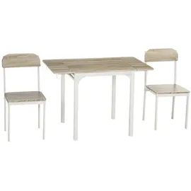 Homcom Essgruppe mit 2 Stühlen und Tisch Klappbare Tischplatte für Küche kleine Raume Stahl MDF Natur+Weiß 110 x 70B x 75H cm-Natur+Weiß -