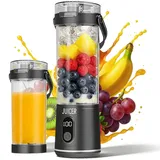 Tragbarer Mixer to go, 600ml Fresh Juice Mixer Flasche Mini Mixer und Smoothie Maker mit 12 Klingen, Kabellos & Wiederaufladbar Portable Blender für Fruchtsaft Shakes Smoothies Babynahrung (Grau)