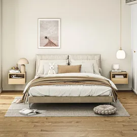 Homcom 2er Set, schwebender Nachtschrank mit Schublade, offenes Fach, Wandregal, Nachtkommode für Schlafzimmer, Nachttische