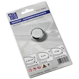 Alco Superkraftmagnete, silberfarben, Ø 25 mm, Haftkraft 13 k 1 Stück