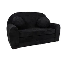 FORTISLINE Kindersofa Kindersofa aus Teddy-Stoff mit Verlängerung - Klappsofa, Spielsofa, ausklappbar schwarz