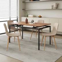 [en.casa] Essgruppe 'Hemnes' 5-teilig 1 Tisch mit 4 Stühlen Textilbezug Stahlbeine Hellbraun - Hellbraun