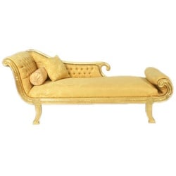 Casa Padrino Chaiselongue Barock Chaiselongue Modell XXL Gold Muster / Gold Linke Seite – Antik Stil – Recamiere Wohnzimmer Möbel