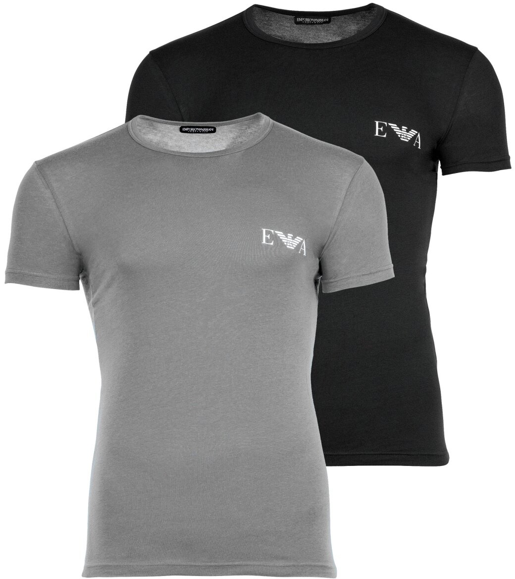 EMPORIO ARMANI Herren T-Shirt, 2er Pack - BOLD MONOGRAM, Rundhals, Slim Fit, Stretch Cotton Schwarz/Grau S