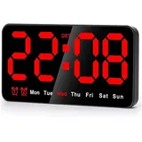 Digitale Wanduhr, 9-zoll-led-digitaluhr, 12/24-stunden-system, Große Ziffern, Leise Und Kompakte Wanduhr, Schwarze Und Rote Beschriftung.