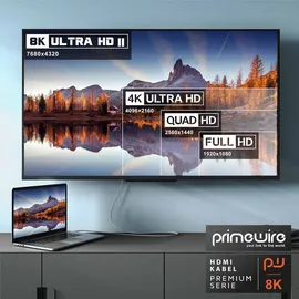 Primewire - 10m High Speed 8K HDMI Kabel 2.1 Ethernet ARC 3D 4K Ultra HD 7680x4320 @ 120 Hz PS4 360 TV OLED PC Laptop Beamer Monitor - Weiß/Silber