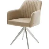DeLife Esszimmerstuhl Greg-Flex Mikrofaser Beige Vintage Kreuzgestell kantig Edelstahl Taschenfederkern,