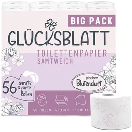glücksblatt Toilettenpapier SAMTWEICH mit frischem Blütenduft 4-lagig 56 Rollen x 130 Blatt