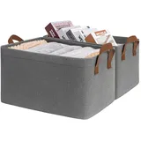 TIMEYARD Aufbewahrungsbox, Korb Aufbewahrung, Aufbewahrungskorb für Badezimmer, Regal, Schreibtisch, Bad, Wäschekorb Faltbar, Schrank Organizer, Rechteckig, 37L x 26B x 21H cm, 20L x 2, Grau