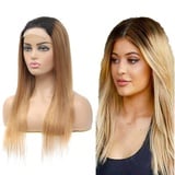 YesJYas Ombre Lace Front Wig Perücke Blond Brazilian Hair Wig 150% Destiny 4x4 Lace Closure Wig 1B/27 Coloured Straight Wig Glueless Wig Human Hair 9A Grade 18 Zoll