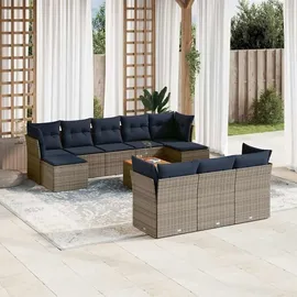 vidaXL 11-teiliges Gartensofa-Set mit Kissen, grau, Polyrattan - Grau