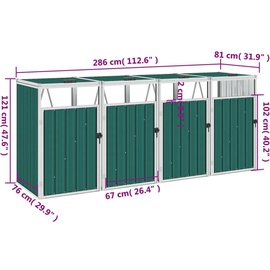 vidaXL Mülltonnenbox für 4 Tonnen 286 x 81 x 121 cm grün