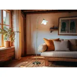 Messing Bogenstehleuchte höhenverstellbar - Landhaus Leselampe mit Glasschirm