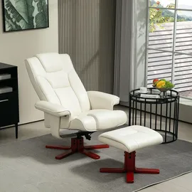 Homcom Relaxsessel mit Hocker Kunstleder 84 x 104 x 84 cm Cremeweiß