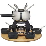 Artesa Artesà Fondue-Set mit Lazy Susan Drehteller, Edelstahl-Fondue-Topf mit Brenner, Dippschalen und Zubehör, 22-teilig, schwarz