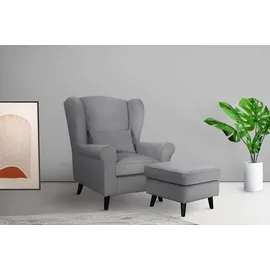 Home Affaire Sessel Ohrensessel CHISTELLE, wahlweise mit Polsterhocker, mit Wellenunterfederung, Maße: B/T/H: 81/87/99 cm grau