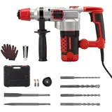 Yapasopu Bohrhammer 2200W Stemmhammer, 5J Schlagenergie, 930 U/min/3300 Schläge/min, Zusatzhandgriff, bürstenloser Motor, 360° drehbarer Handgriff und 4 Bohrer, 6/8/10/12 mm