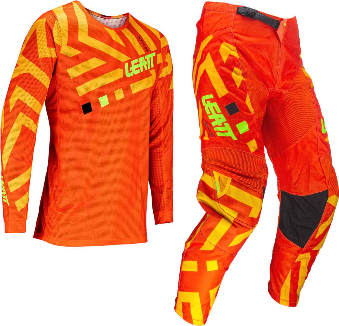 Leatt 3.5 Ride Pattern 2024 Motorcross Jersey en Broek Set, oranje, XS