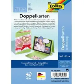 Folia Klappkarten/Doppelkarten für Einladungen, Glückwunsch- oder Grußkarten, 10,5x15cm, maigrün, 5 Karten + Kuverts + Einlagen