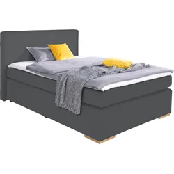 Boxspringbett ALINA "Nikki", grau (grau tls 39), B:133cm L:214cm, Komplettbetten, Boxspringbett, inklusive Matratze und Topper, Füße Buche natur