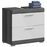 furnling Waschbeckenunterschrank Scott 2 Schubladen, Badmöbel, Badschrank, Badunterschrank, 60 cm breit silberfarben