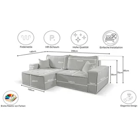 kaiser möbel L-förmiges Bohoo-Ecksofa mit Schlaffunktion Dunkelbeige Links