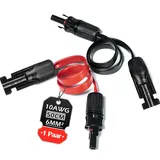 Warmfay Solarkabel Fensterdurchführung 6mm2, 1 Paar 50CM Photovoltaikkabel Fensterdurchführung Flexibel,IP67 Wasserdichtem Flaches Solar Anschlusskabel mit Stecker und Kupplung für PV Solaranlage