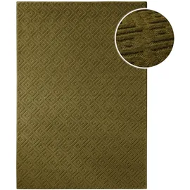 WECON HOME Teppich WECON HOME "Castello TWO", grün (oliv grün), B:200cm H:7mm L:300cm, Schurwolle, Teppiche, Teppich, Schurwolle, Kurzflor mit Hoch-Tief-Effekt, Wohnzimmer, Rautenmuster
