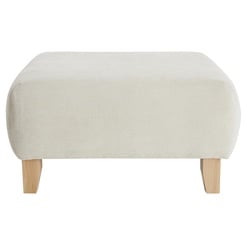 Hocker/Fußstütze aus Stoff mit strukturiertem Samteffekt in Beige und hellem Massivholz B75 cm ODEON